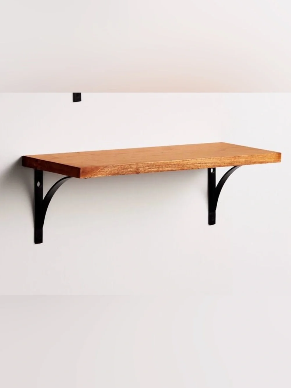World Market Acacia Wood Wall Shelf With Black Metal Brackets